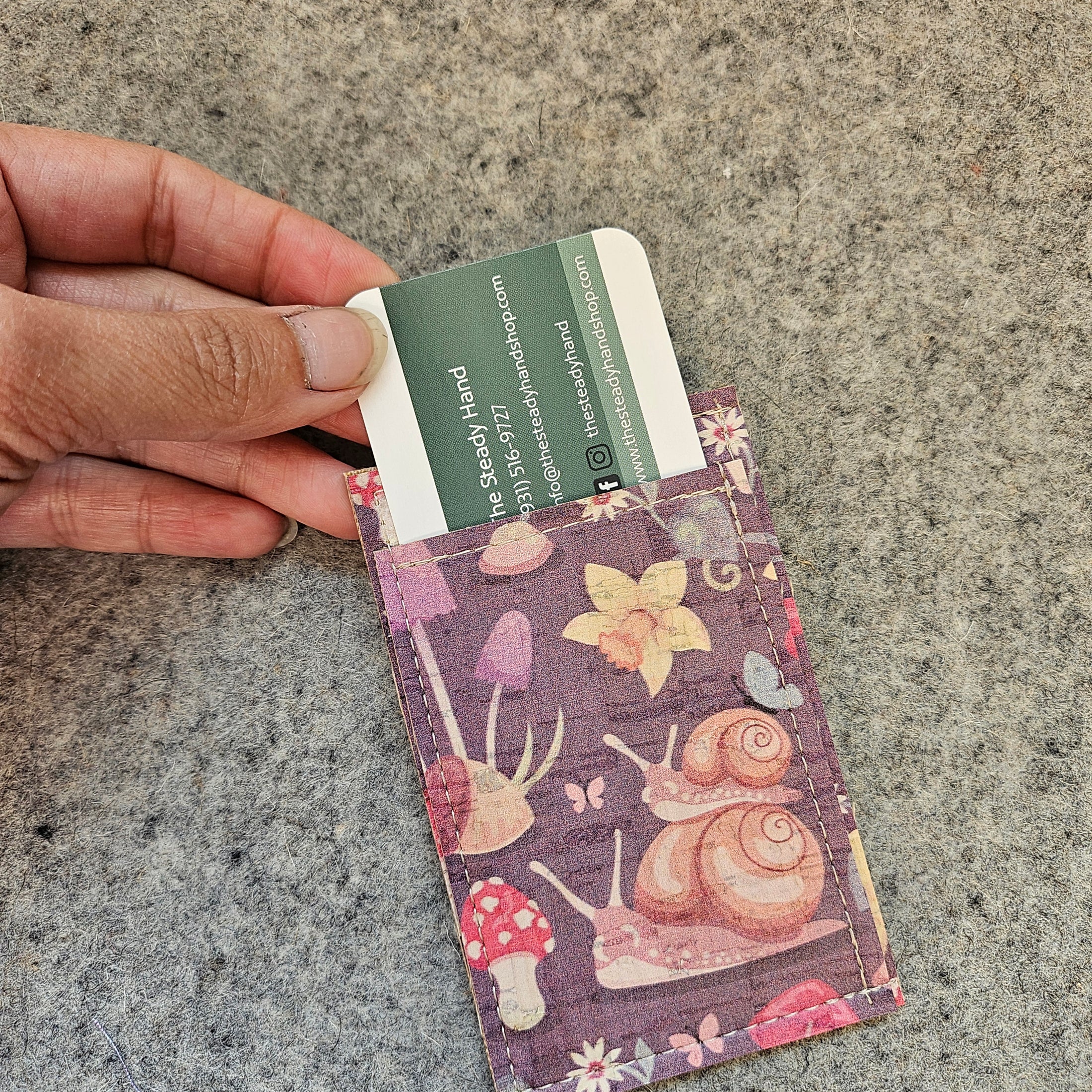 Snail cork wallet with 3 card slots.
