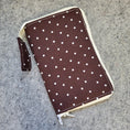 Load image into Gallery viewer, Brown with white polkadots crochet hook organizer case. 
