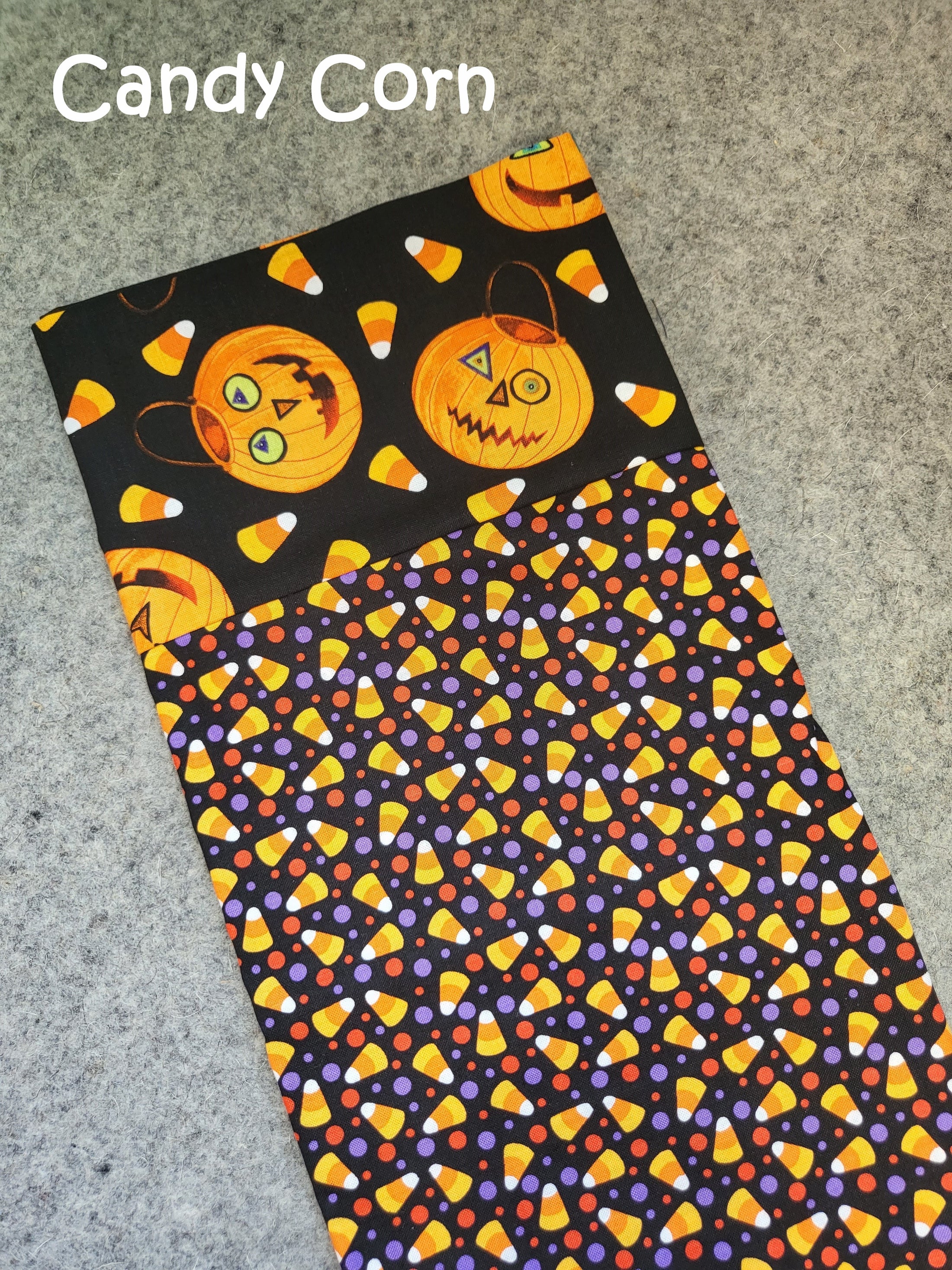 Candy corn halloween pillowcase for trick-or-treating.