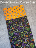 Load image into Gallery viewer, Deathly hallows orange cuff halloween pillowcase. 
