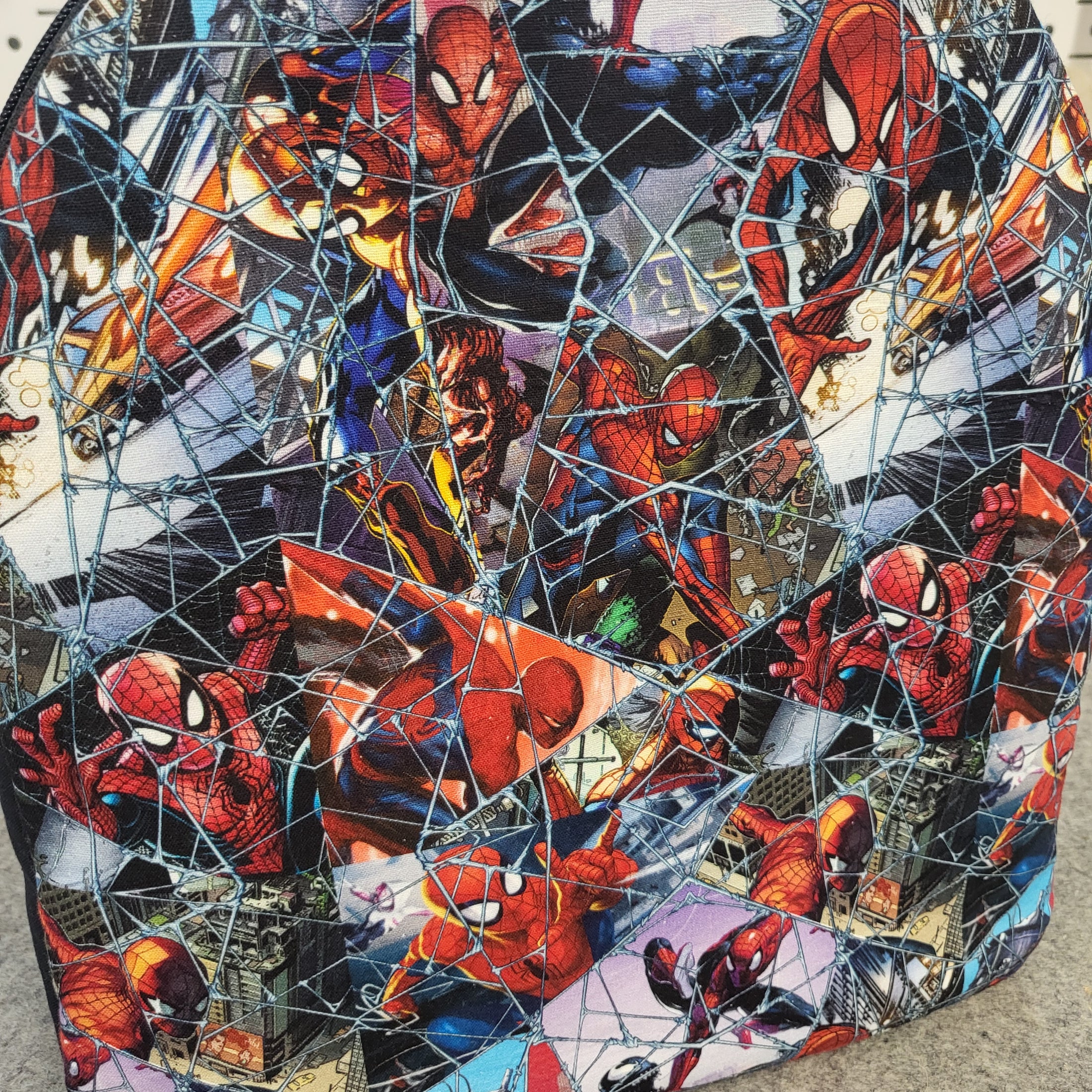 Front of spiderman backpack. 
