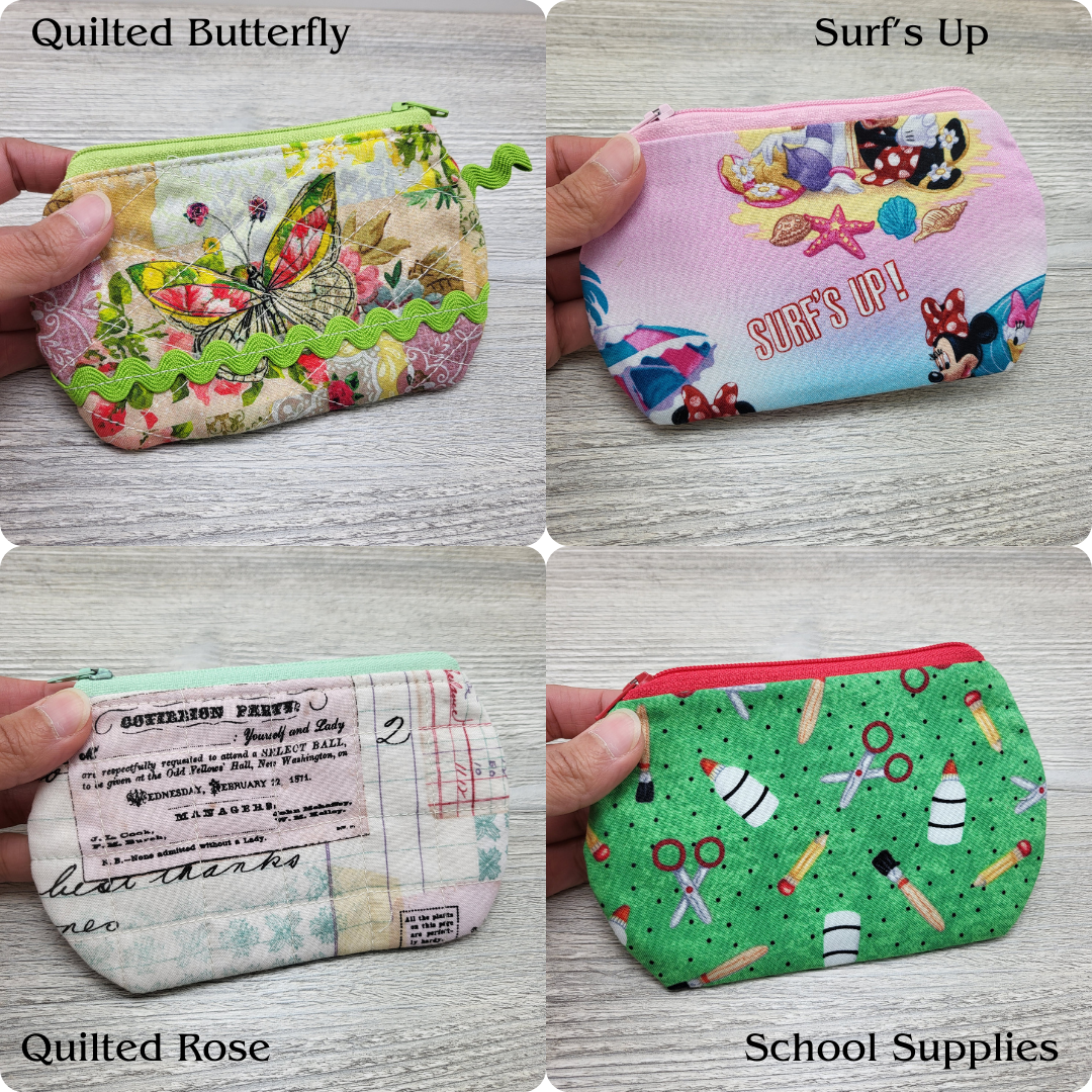 Assorted coin pouches in different designs.