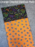 Load image into Gallery viewer, Orange deathly hallows main halloween pillowcase.
