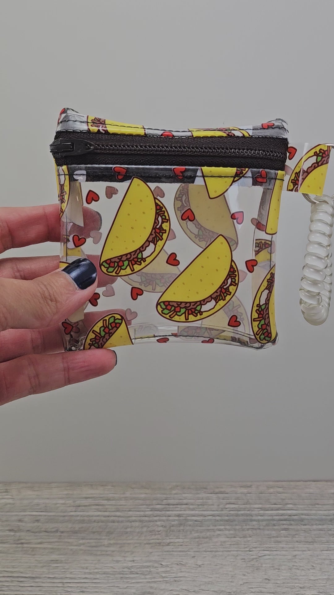 Video of the mini clear taco zipper pouch.