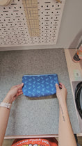 Load and play video in Gallery viewer, Video of the Blue heart cross stitch project bag zipper pouch.
