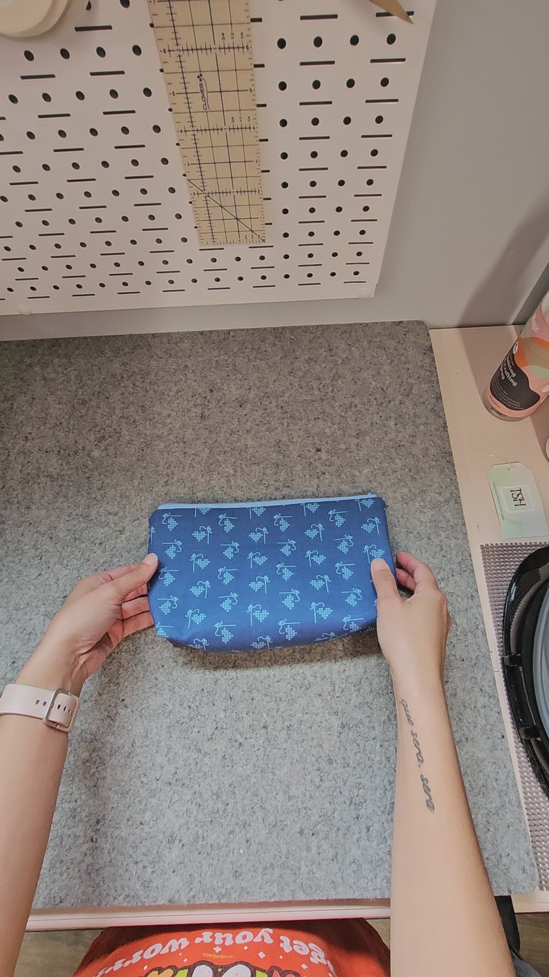 Video of the Blue heart cross stitch project bag zipper pouch.