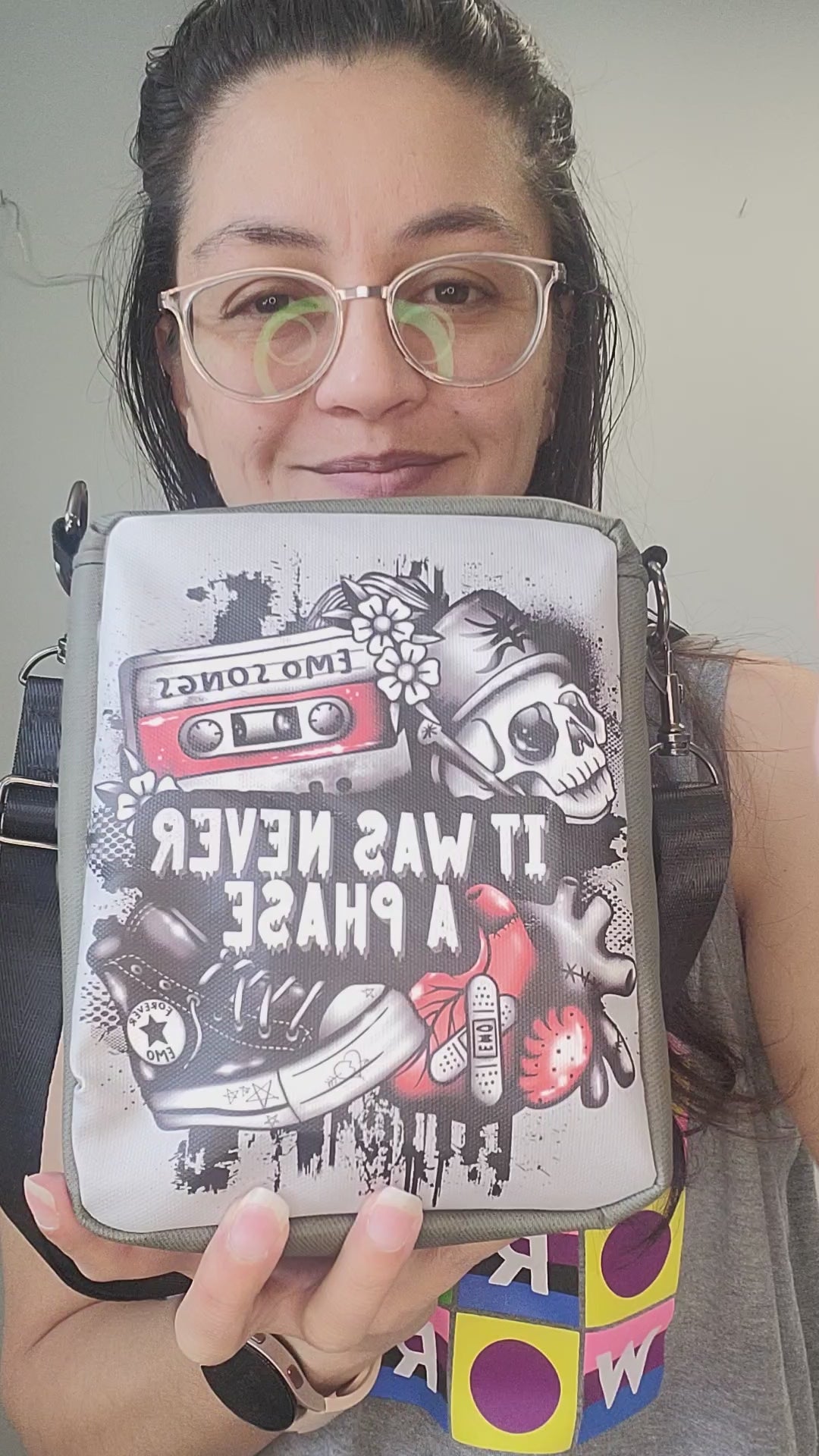 Video of the It was never a phase, emo canvas bag.