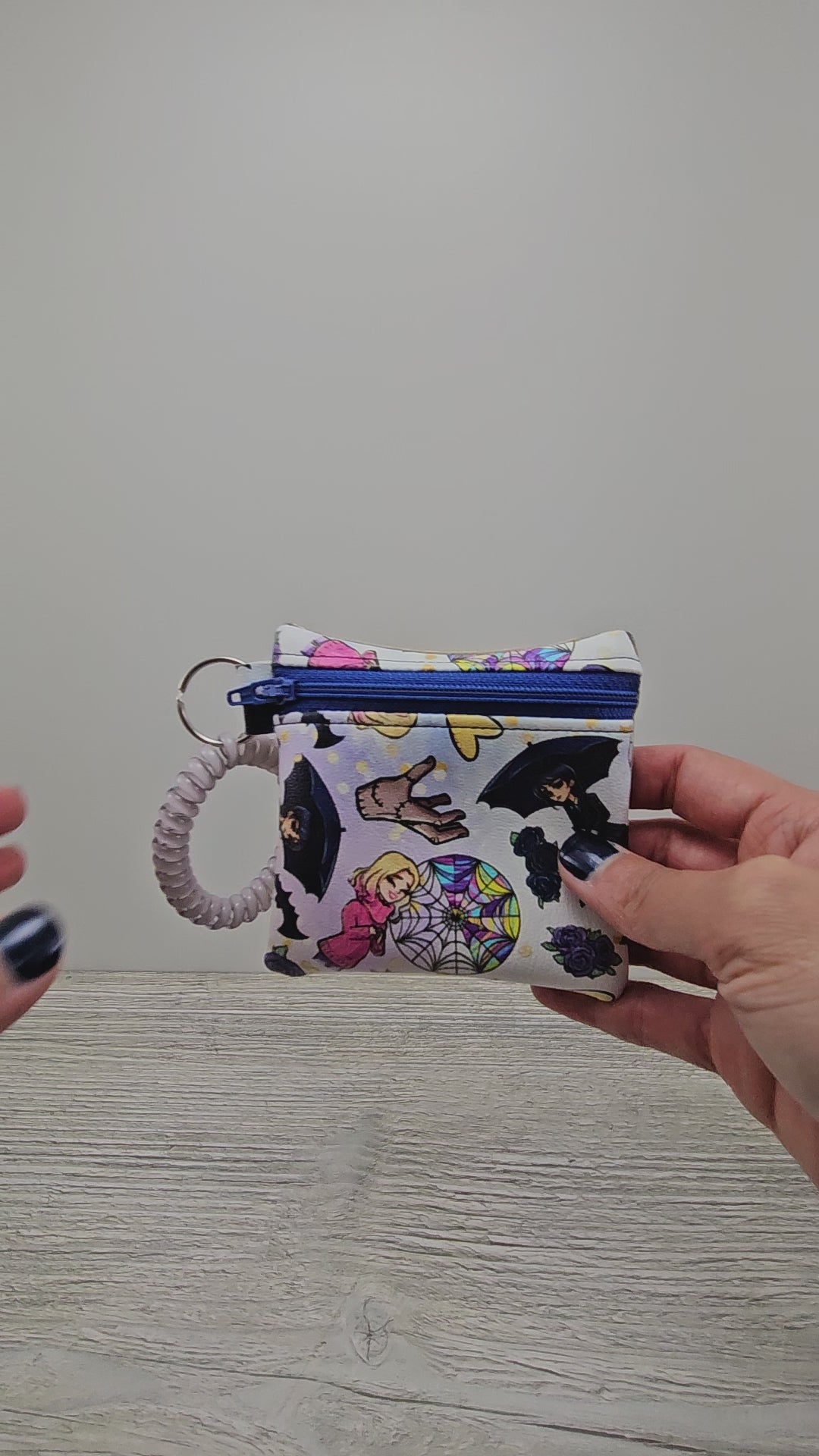 Video of the Wednesday Addams inspired mini wristlet.