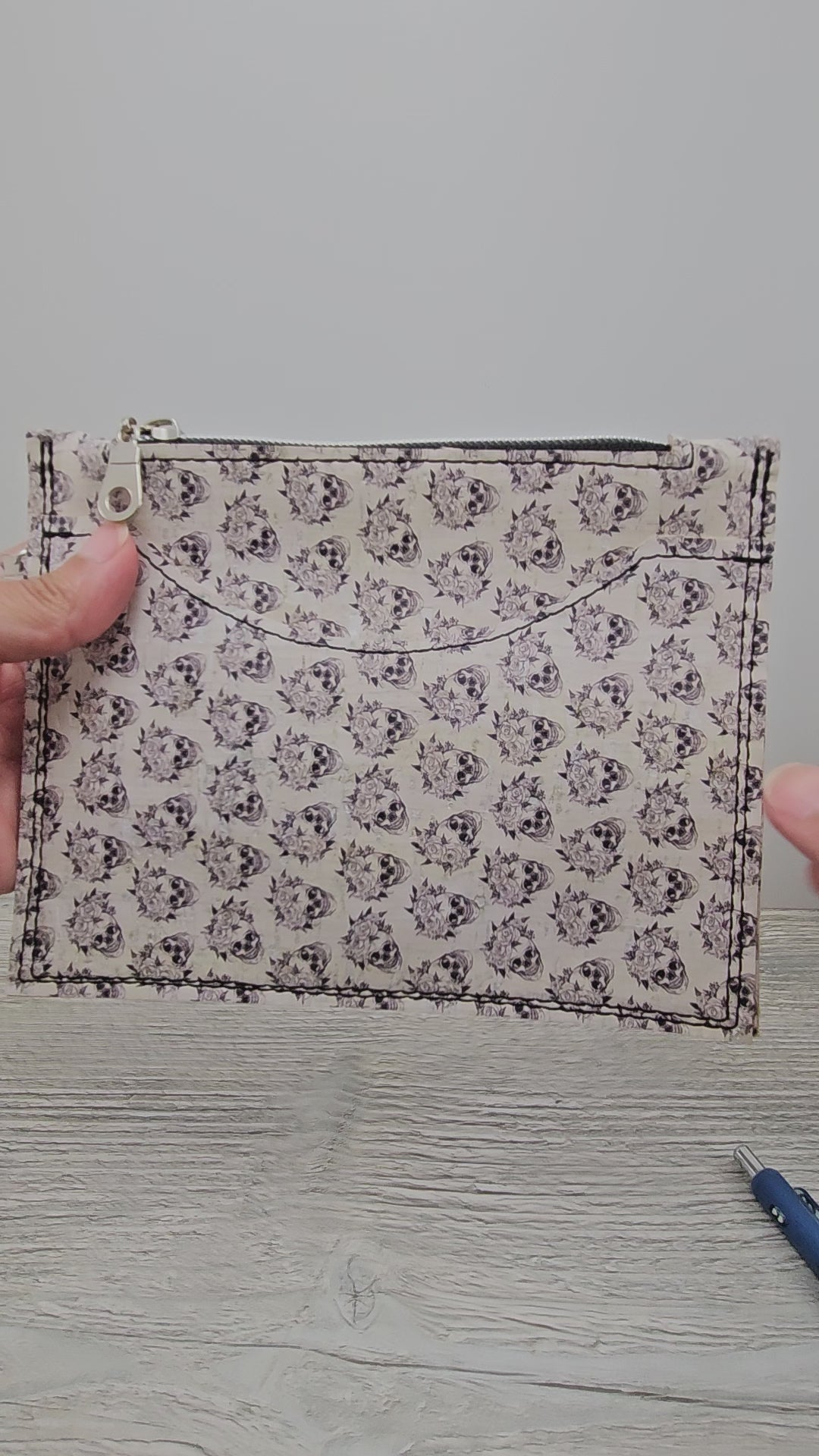 Video of floral skull cork slim wallet. 