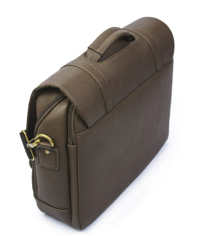 Brown leather briefcase on a white background