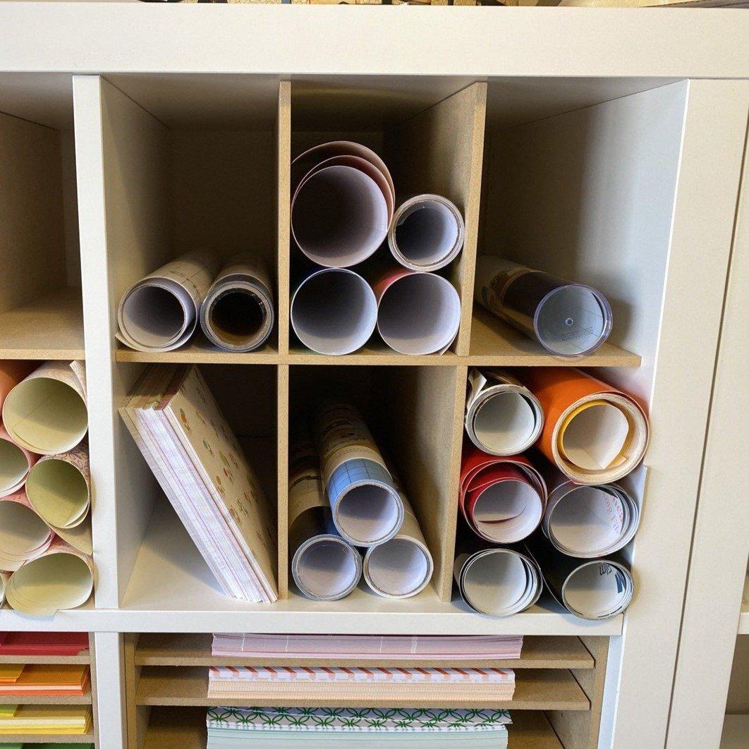 6 Cubby Cube Insert for Cube Storage Shelves, unfinished, storing rolls of vinyl-The Steady Hand