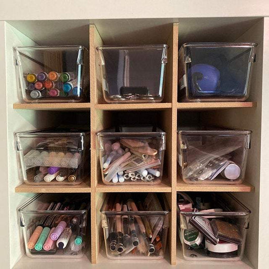 9 Cubby Cube Insert for Cube Storage Shelves organizing art supplies in clear plastic containers-The Steady Hand