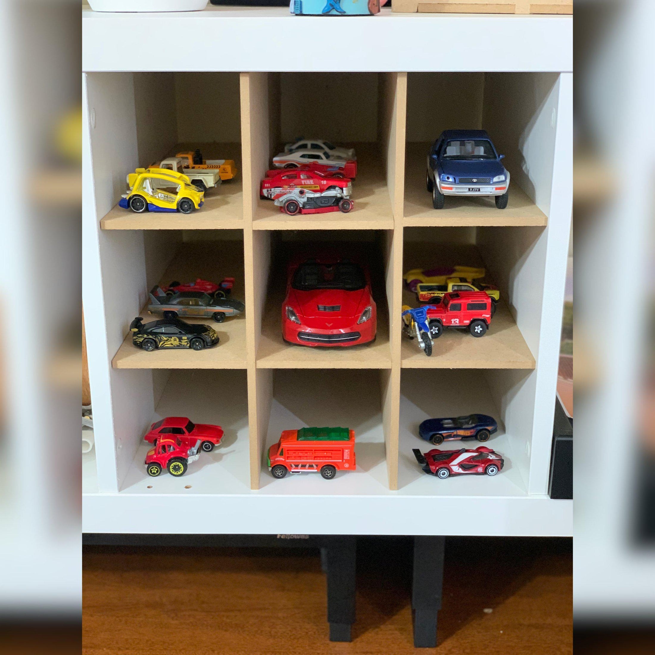 9 Cubby Cube Insert for Cube Storage Shelves displaying a toy car collection-The Steady Hand