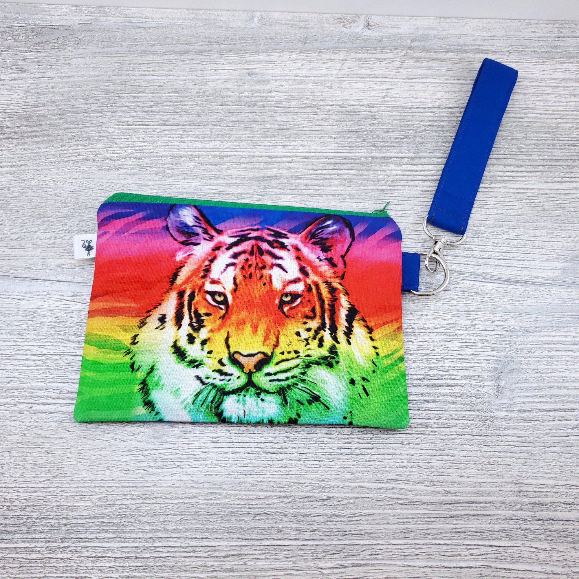 Rainbow Tiger Small Zipper Pouch with Wristlet Strap-The Steady Hand
