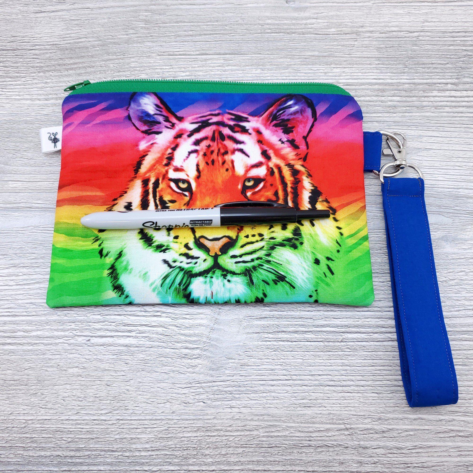 Rainbow Tiger Small Zipper Pouch with Wristlet Strap-The Steady Hand