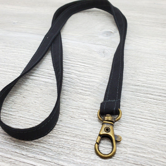 Skinny Fabric Lanyard Black with Optional Badge/Vaccine Card Holder - 20-1/2" drop & 1/2" wide-The Steady Hand