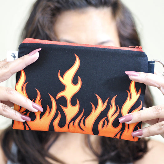 Small Flat Zipper Pouch Burning Flames-The Steady Hand