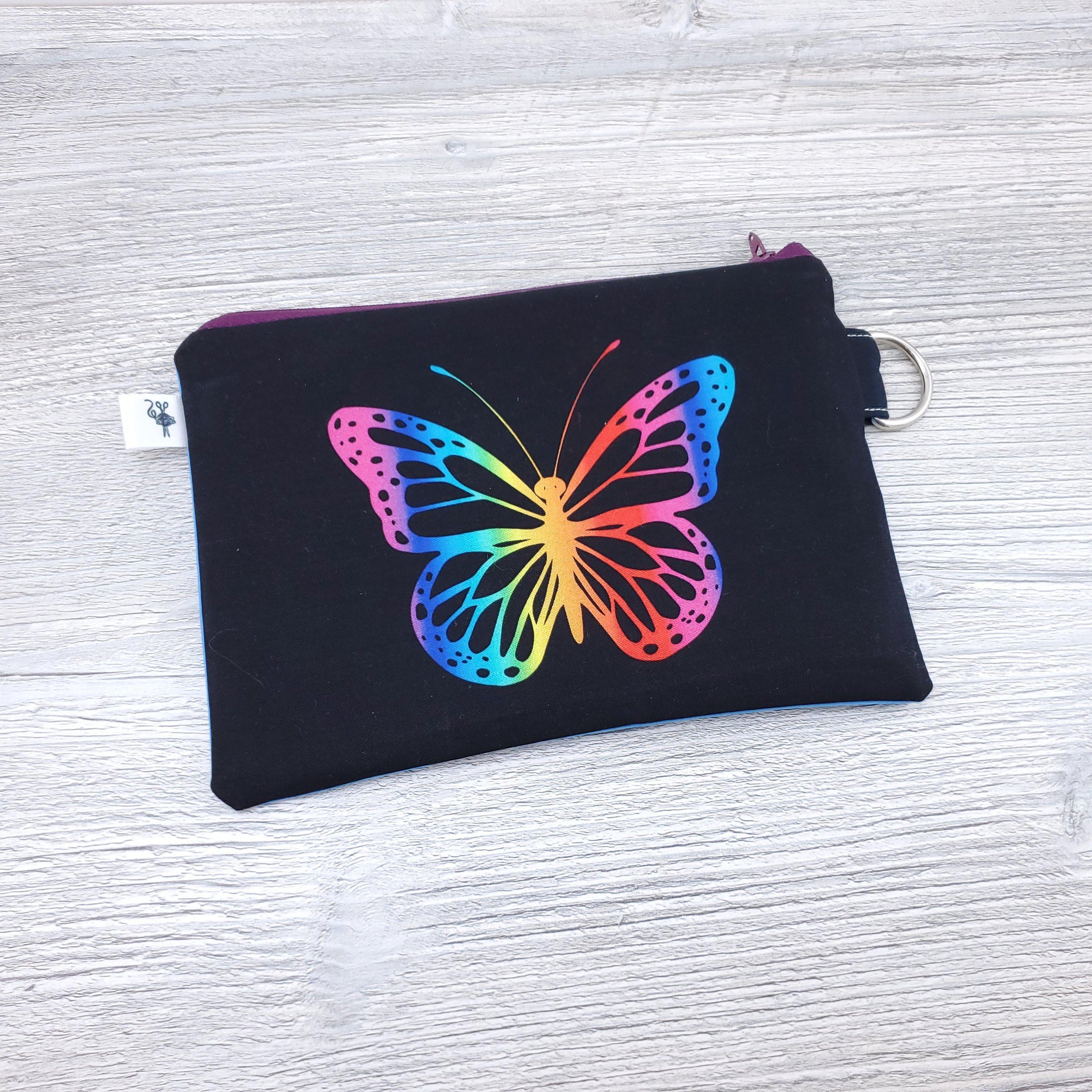 Small Flat Zipper Pouch Rainbow Butterfly-The Steady Hand