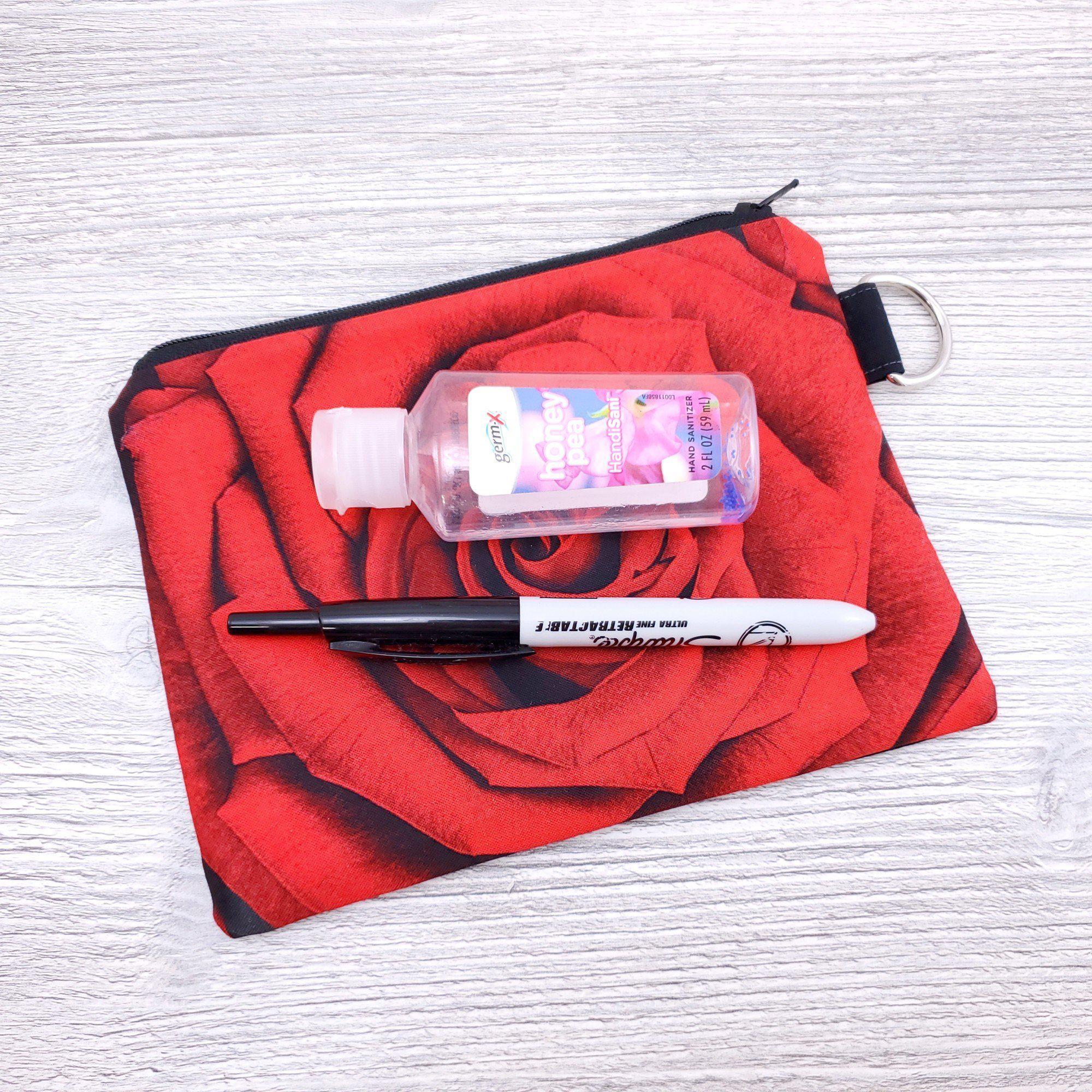 Small Flat Zipper Pouch Red Rose-The Steady Hand