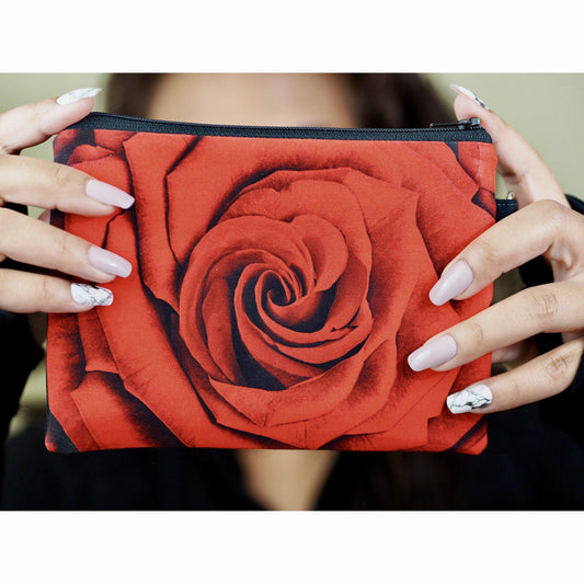 Small Flat Zipper Pouch Red Rose-The Steady Hand