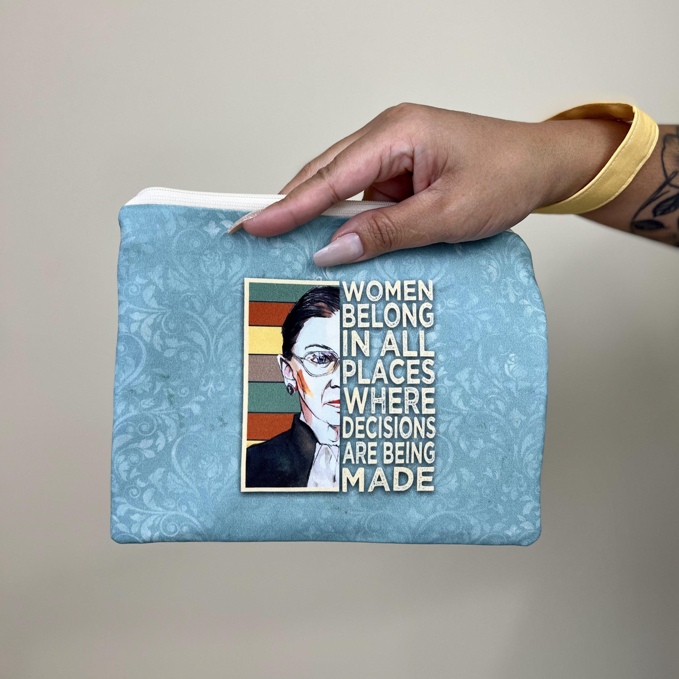 Women belong in all places where decisions are being made. - RBG Medium Zipper Pouch with detachable Wristlet Strap-The Steady Hand