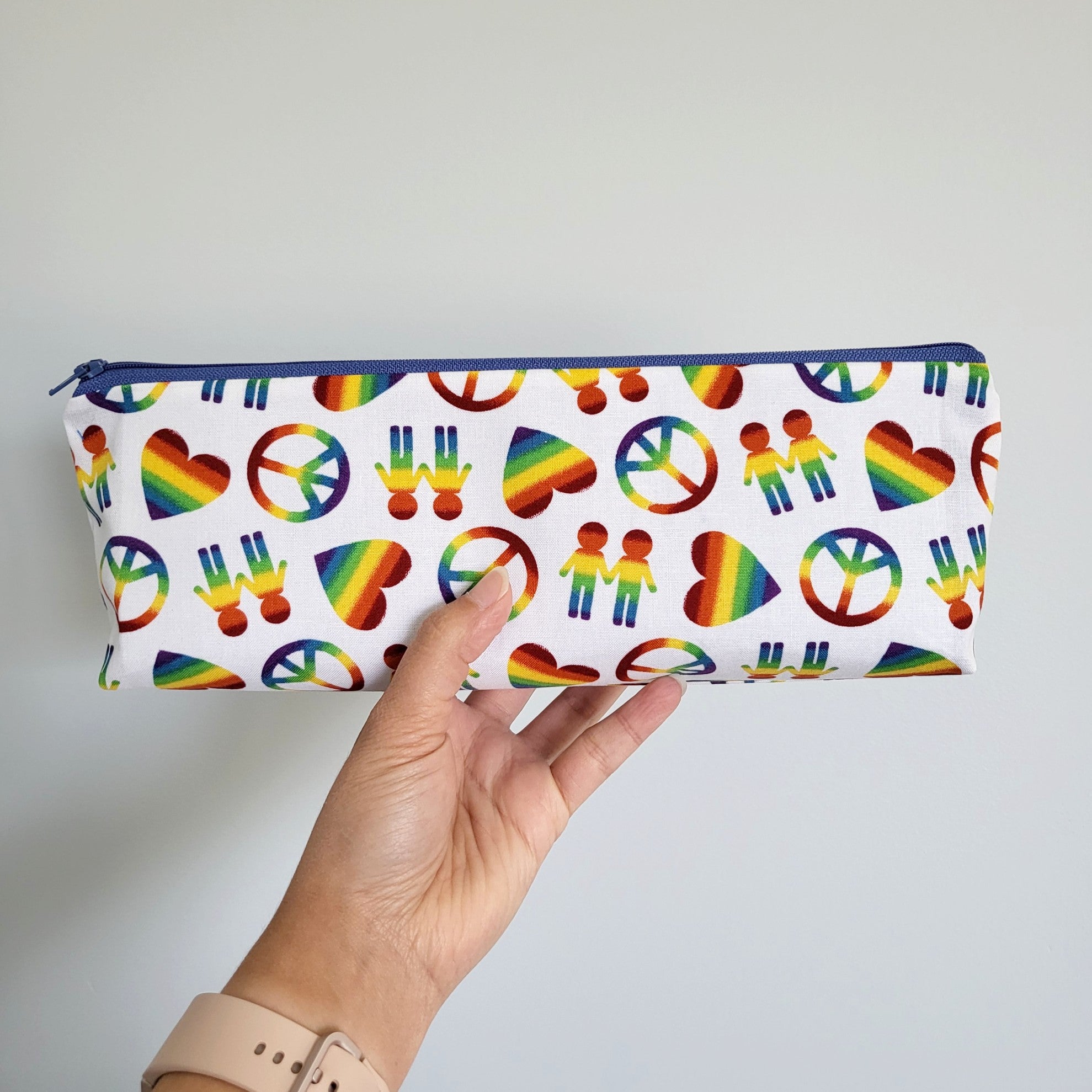 Rainbow peace love zipper pencil pouch. 